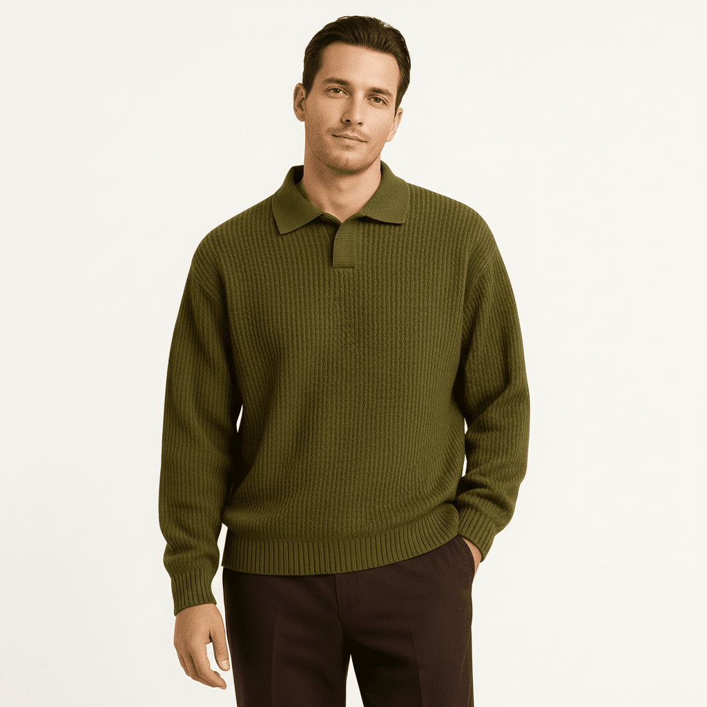 Palermo Men's Waffle Knit Long Sleeve Polo Sweater