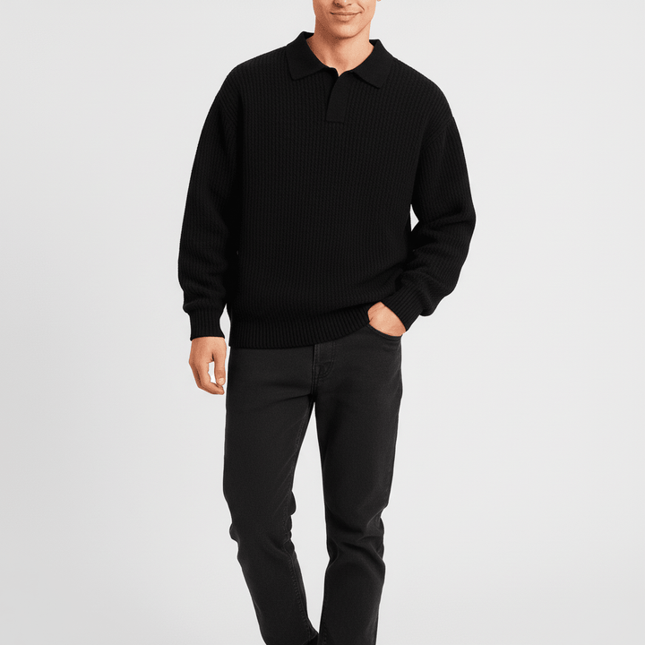 Palermo Men's Waffle Knit Long Sleeve Polo Sweater