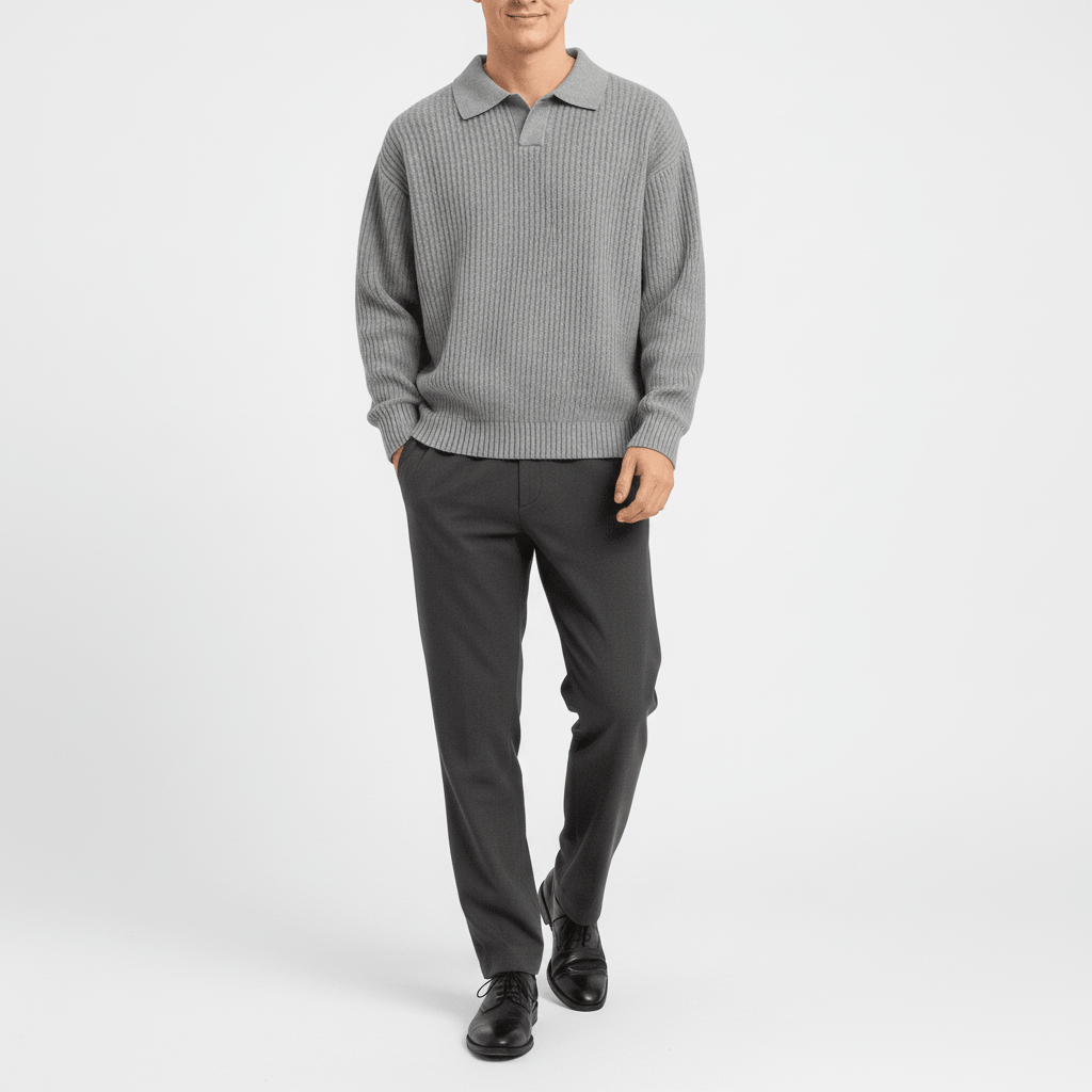 Palermo Men's Waffle Knit Long Sleeve Polo Sweater