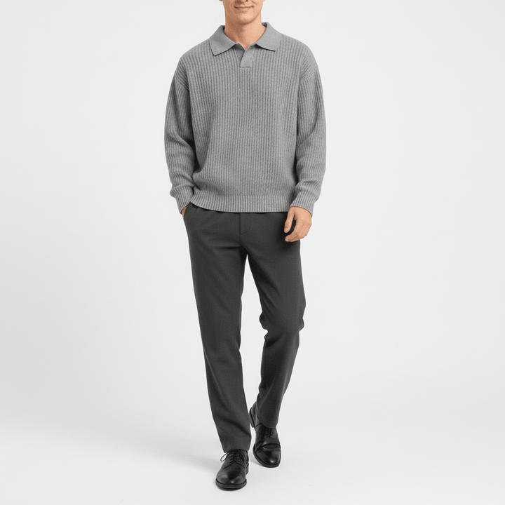 Palermo Men's Waffle Knit Long Sleeve Polo Sweater