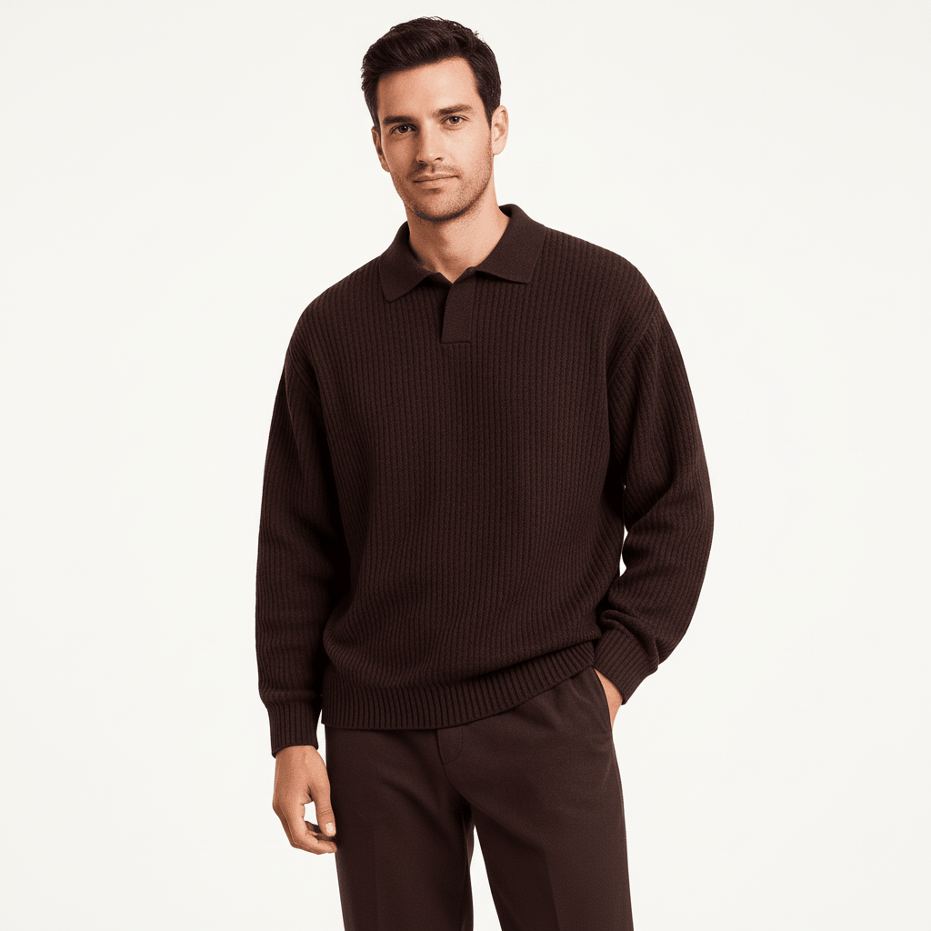 Palermo Men's Waffle Knit Long Sleeve Polo Sweater