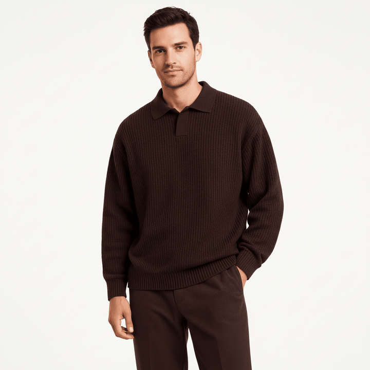 Palermo Men's Waffle Knit Long Sleeve Polo Sweater