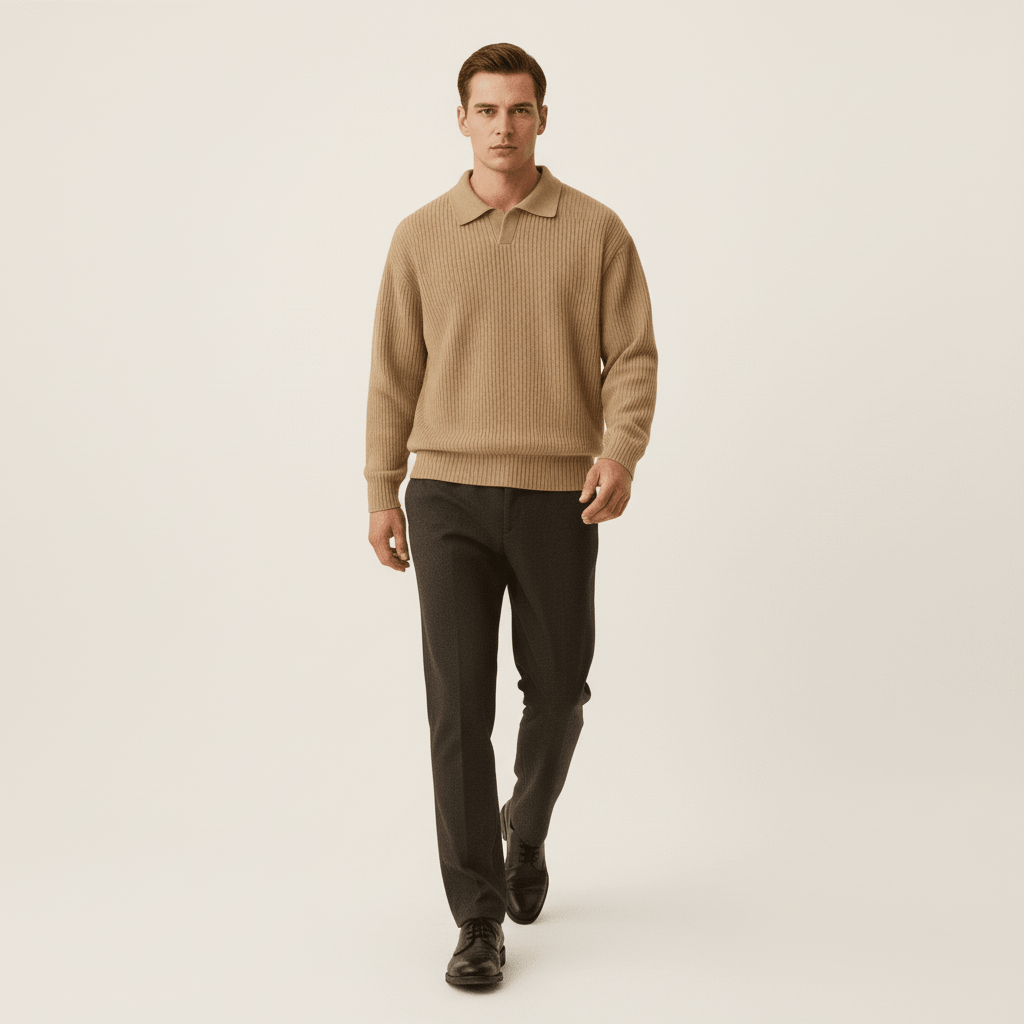 Palermo Men's Waffle Knit Long Sleeve Polo Sweater