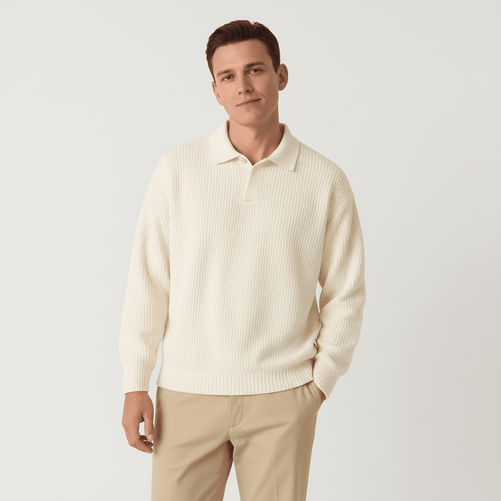 Palermo Men's Waffle Knit Long Sleeve Polo Sweater