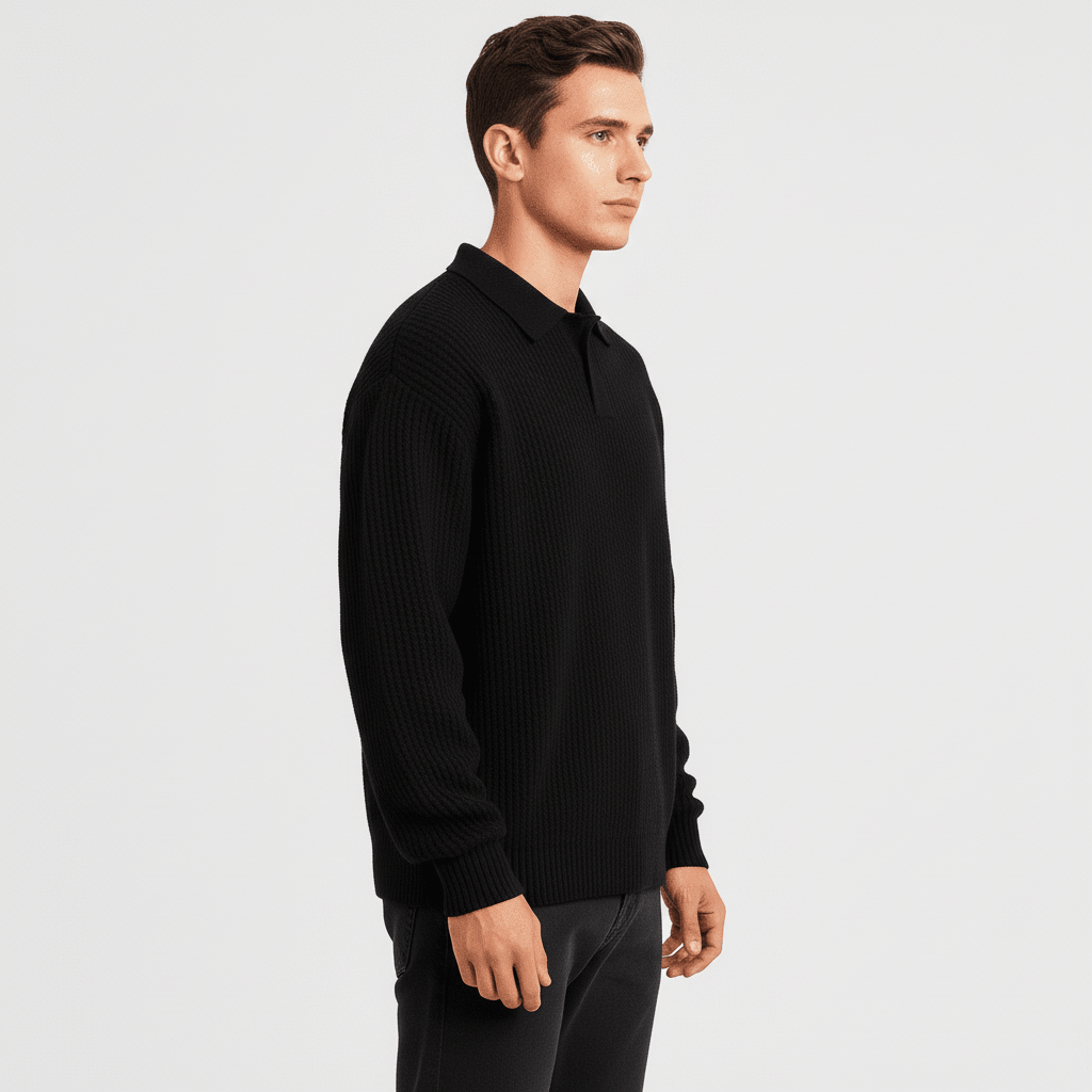 Palermo Men's Waffle Knit Long Sleeve Polo Sweater