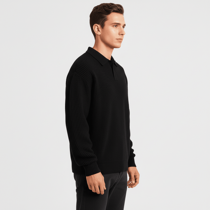 Palermo Men's Waffle Knit Long Sleeve Polo Sweater