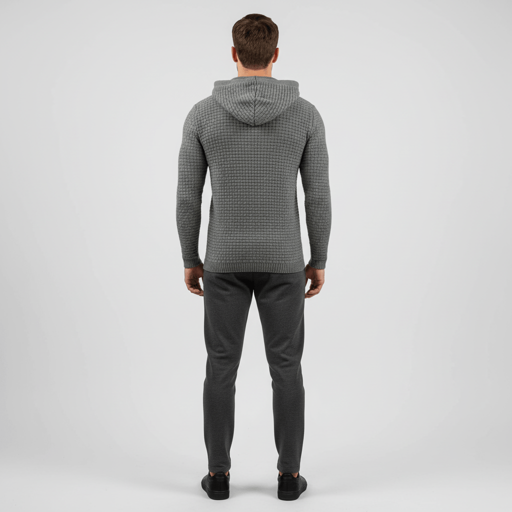 Ravelle Men's Waffle Textured Sweater Hoodie | Knitted