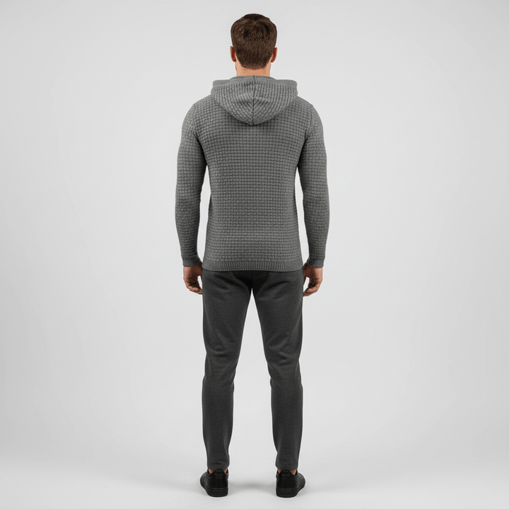 Ravelle Men's Waffle Textured Sweater Hoodie | Knitted
