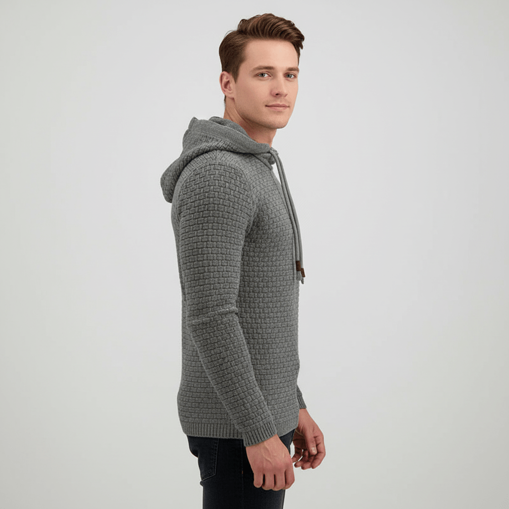 Ravelle Men's Waffle Textured Sweater Hoodie | Knitted