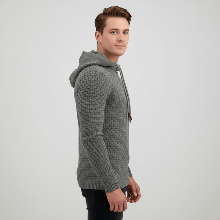 Ravelle Men's Waffle Textured Sweater Hoodie | Knitted