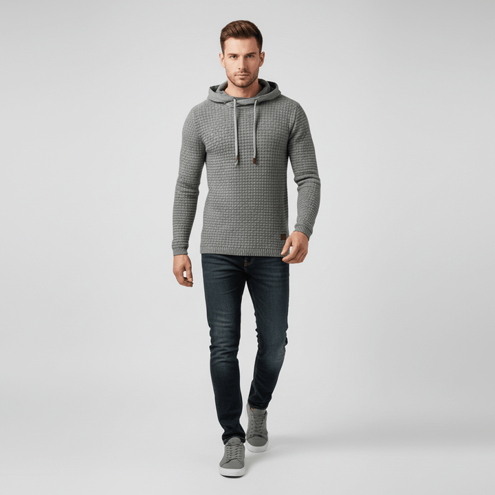 Ravelle Men's Waffle Textured Sweater Hoodie | Knitted