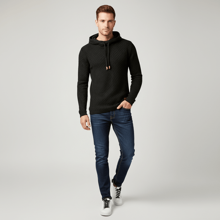 Ravelle Men's Waffle Textured Sweater Hoodie | Knitted