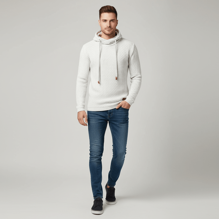 Ravelle Men's Waffle Textured Sweater Hoodie | Knitted