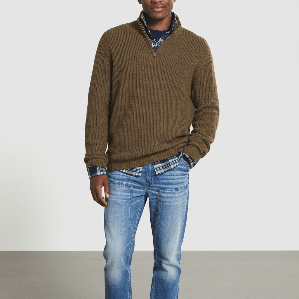 Sorvane Men's Ribbed Quarter Zip Sweater