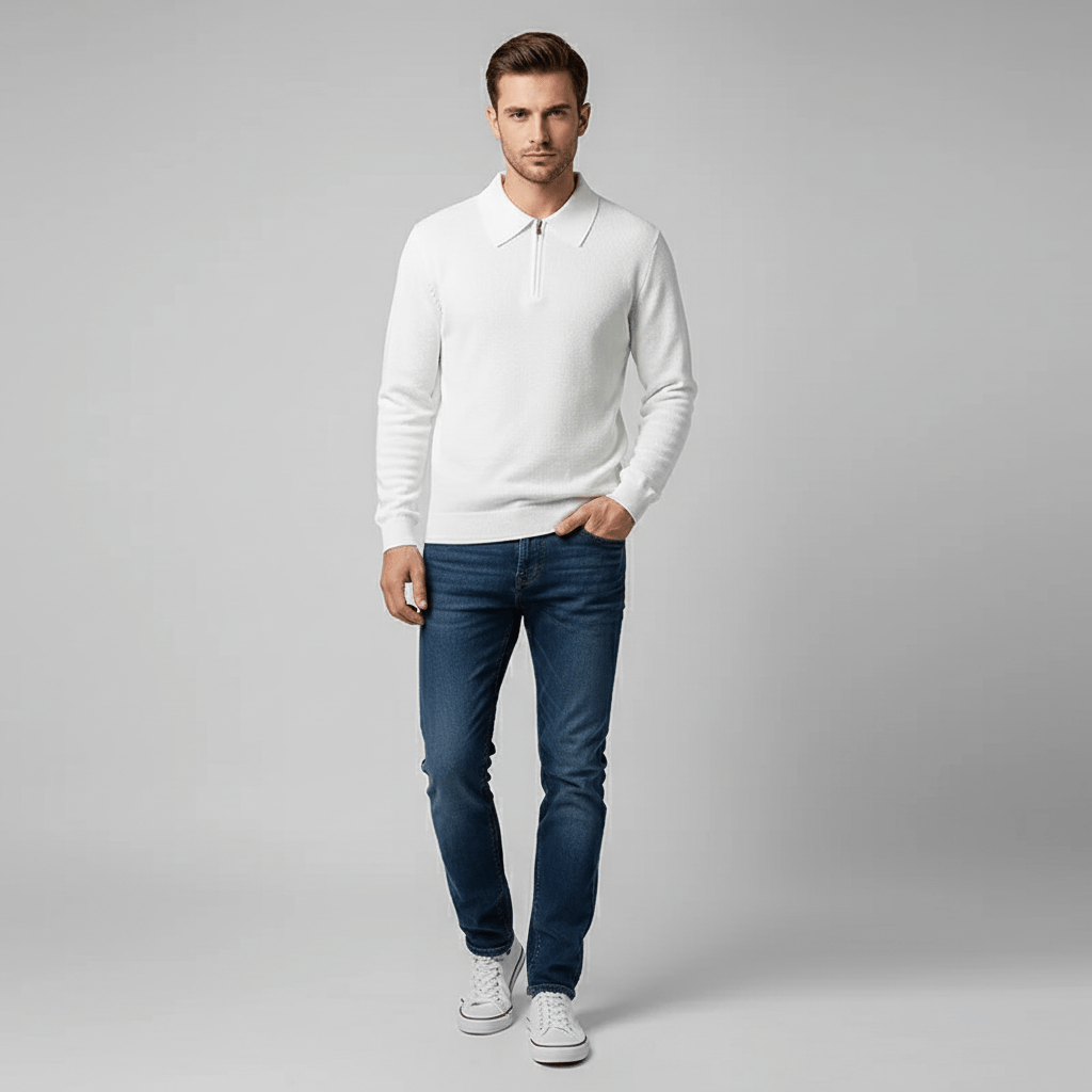 Valmor Men's Knit Polo Shirt Long Sleeve Quarter Zip