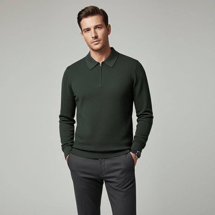 Valmor Men's Knit Polo Shirt Long Sleeve Quarter Zip