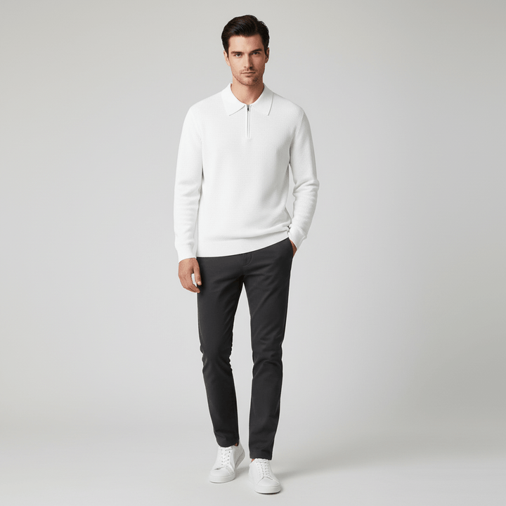 Valmor Men's Knit Polo Shirt Long Sleeve Quarter Zip