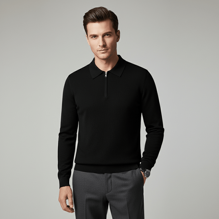 Valmor Men's Knit Polo Shirt Long Sleeve Quarter Zip