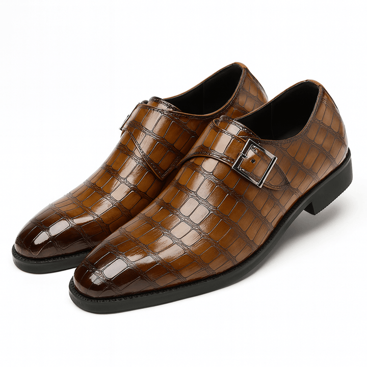 Virelli Embossed Monk-Strap Leather Shoes