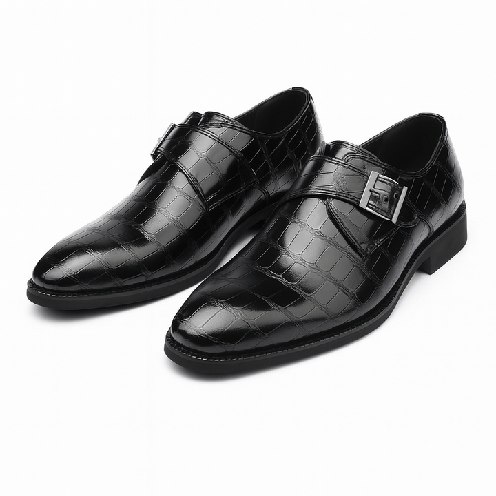 Virelli Embossed Monk-Strap Leather Shoes