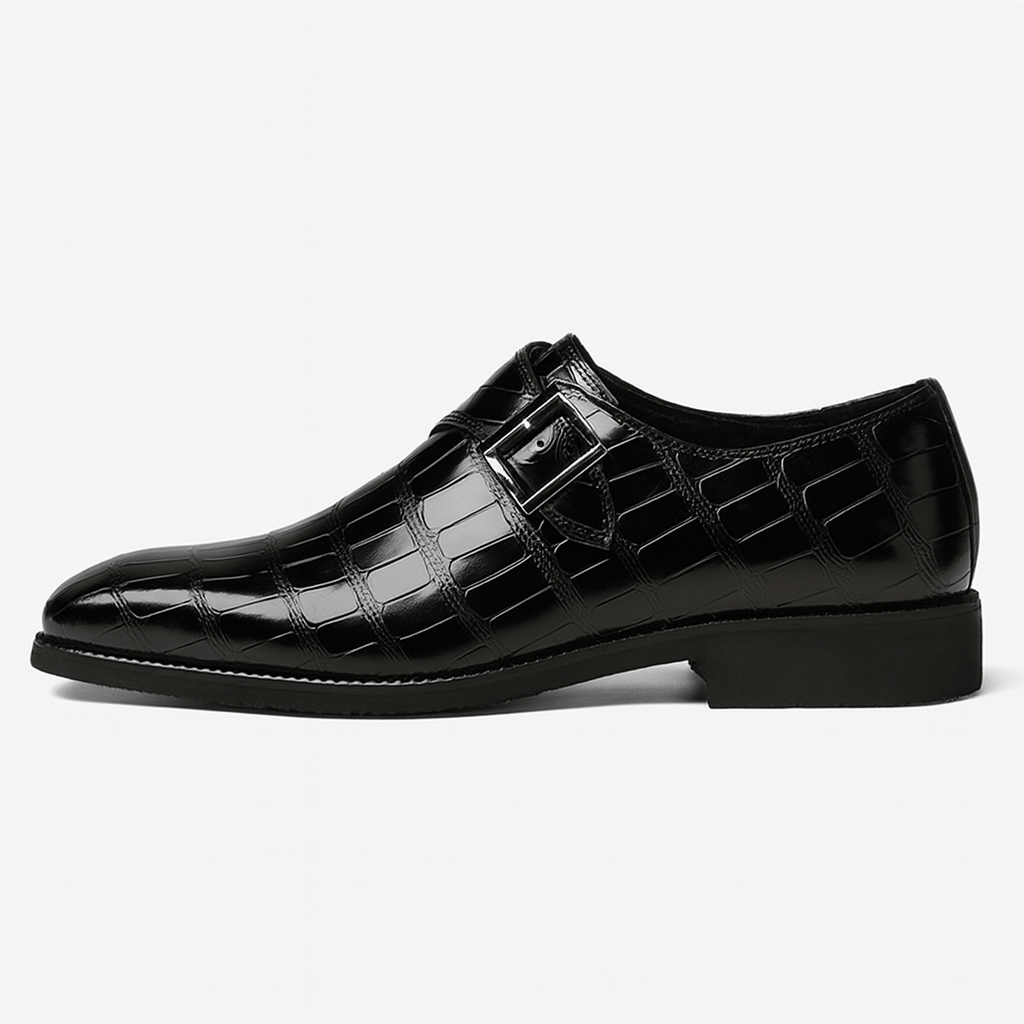Virelli Embossed Monk-Strap Leather Shoes