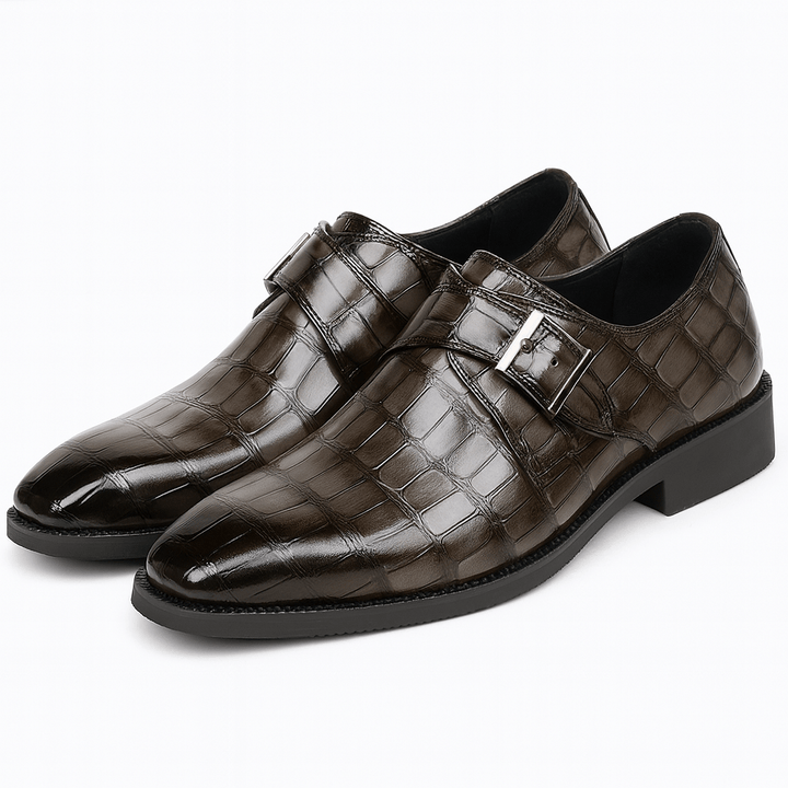 Virelli Embossed Monk-Strap Leather Shoes