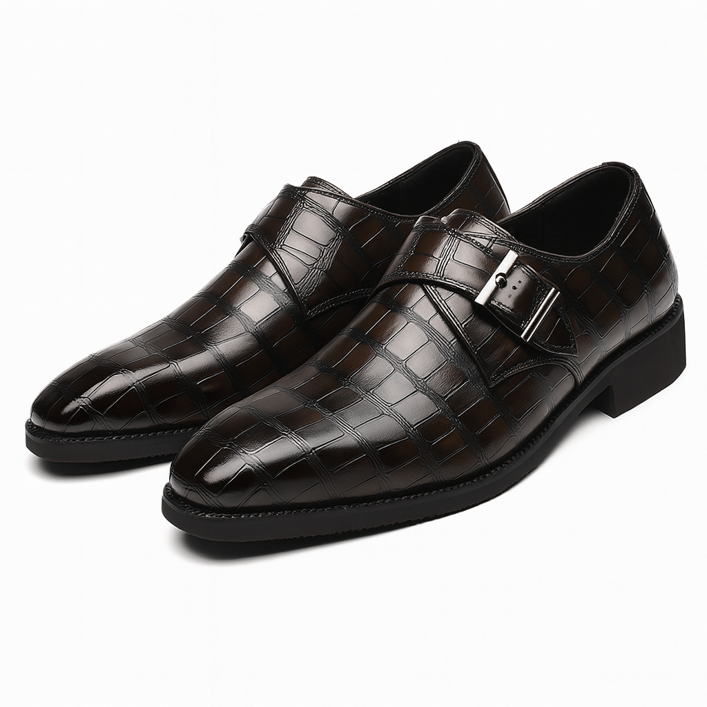 Virelli Embossed Monk-Strap Leather Shoes