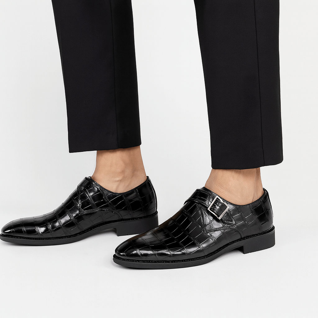 Virelli Embossed Monk-Strap Leather Shoes