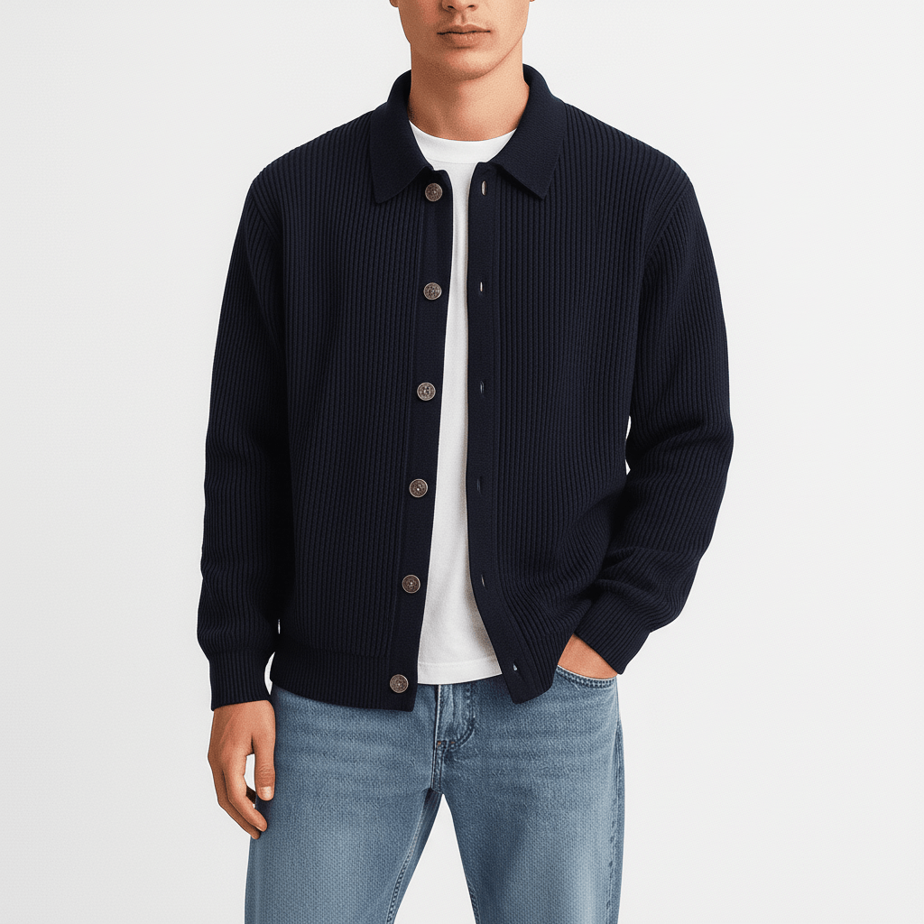 Windsor Men's Knitted Button Up Sweater Overshirt
